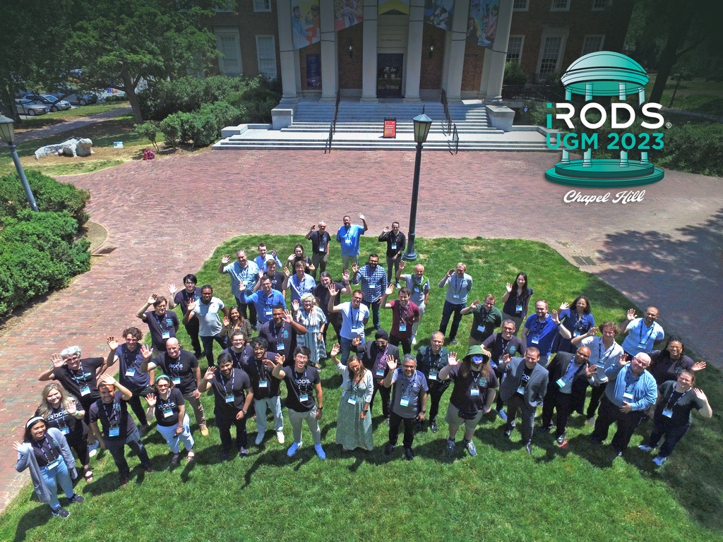 An aerial photo of the participants of the iRODS User Group Meeting in 2023.